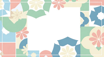 Vibrant floral pattern with pastel colors and geometric shapes