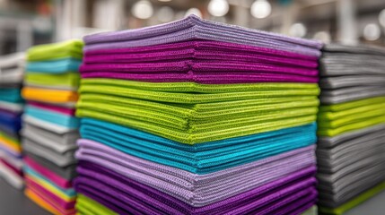 Neatly Stacked Colorful Folded Textiles With Vibrant Stripes