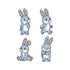 Fototapeta premium Cute cartoon rabbits in different poses on white background with copy space