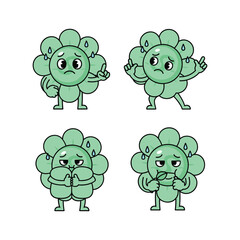 Obraz premium Cartoon flower character showing different emotions with gestures and facial expressions
