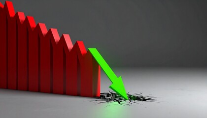 Abstract business failure and abnormal growth background, sinking red graph fading into shadow while neon green spike pierces the scene, cinematic lighting, premium stock illustration,