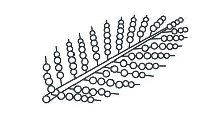 Minimalist geometric illustration of a fern leaf, constructed from a linear arrangement of circles and dots. Modern, clean line art style with a botanical theme, isolated on a white background. © PNG Stock world 