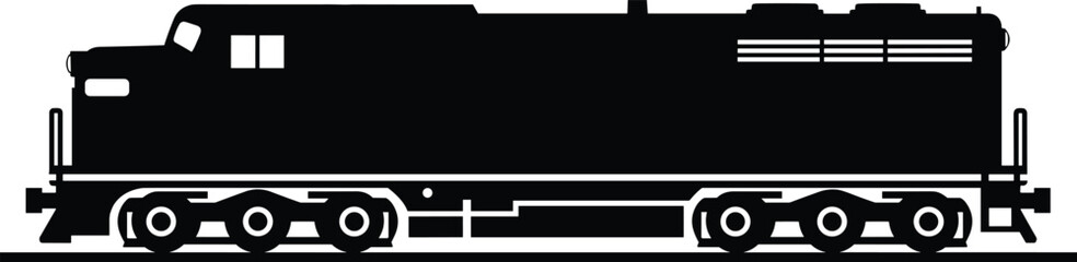 Diesel Locomotive Train Silhouette Illustration Featuring Railway Transport Engine Representing Freight Transportation, Industrial Logistics and Rail Infrastructure Concept Design © MdLimon