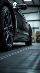 Fototapeta premium Car parked in a garage with a lot of tools