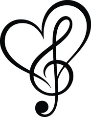 Musical Treble Clef and Heart Shape Vector Illustration, Creative Melody Symbol for Love of Music and Sound Design