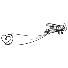 Naklejka premium Biplane with a heart-shaped banner streams behind it, symbolizing love and celebration.