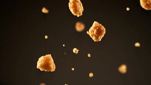 Chicken Nuggets Falling Against Dark Background.