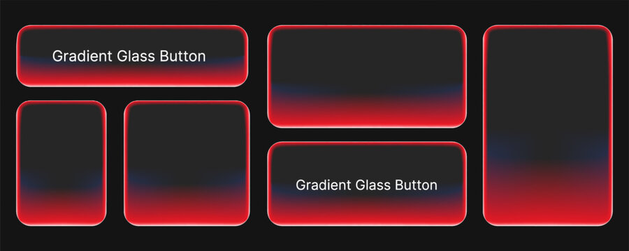Transparent red gradient glass button elements for modern UI design and interfaces.
