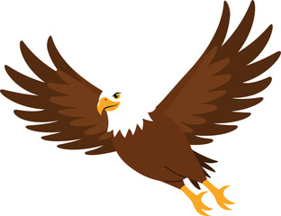 Brown bald hawk flying, freedom falcon, wild eagle illustration
