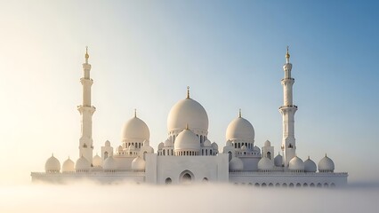 Stunning white mosque architecture against a clear blue sky background