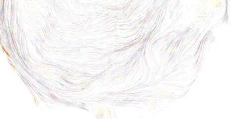 Obraz premium Abstract artwork featuring flowing lines and a spectrum of pastel colors against a bright white background. Evokes feel
