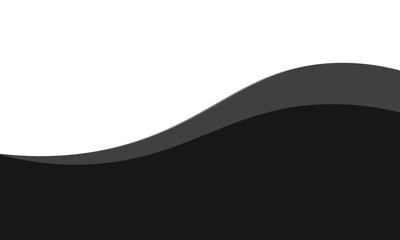 Minimalist black and gray wave vector design with smooth flowing curves at the bottom, transitioning into a clean white background. Ideal for banners, footers, or modern layouts.vector illustration