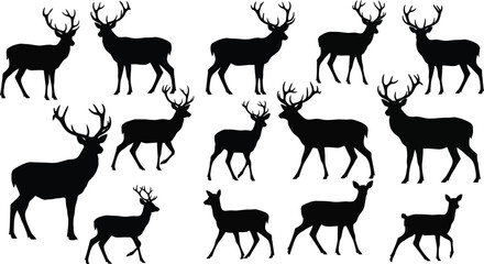 set of silhouettes of deer © Towfiqul