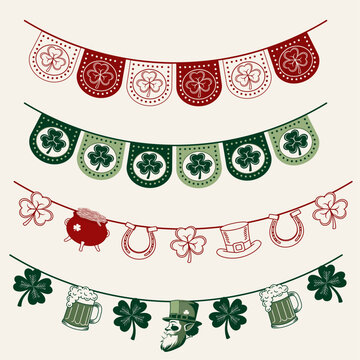 St. Patrick's Day Vintage Bunting Garland and Lucky Charm Elements Set