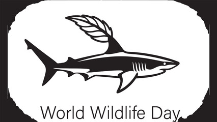 Fototapeta premium Powerful shark silhouette with dorsal fin featuring a leaf, symbolizing marine conservation and the importance of protecting ocean life for world wildlife day, abstract background for nature themes