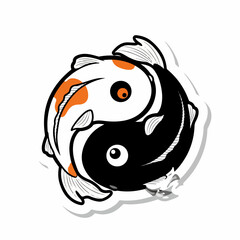 Cartoon vector illustration of yin yang with fish symbol