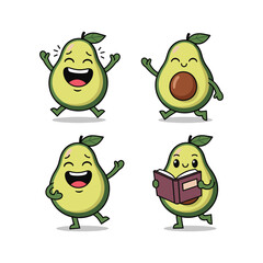 Cartoon Avocado Characters with Different Emotions and Activities