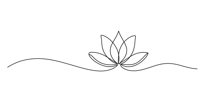 Continuous line drawing of a minimalist lotus flower for yoga and meditation branding Vector, illustration
