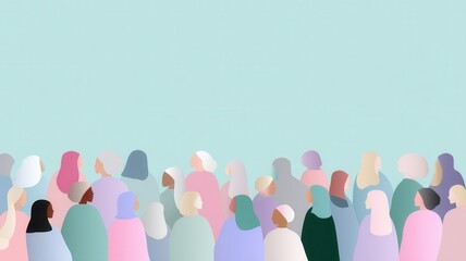 Diverse women group standing together, representing unity, empowerment, and inclusion, looking at blank copy space background