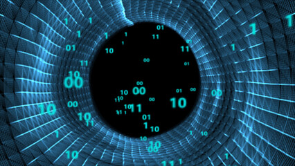 Tunnel abstract with digital portal and concept for hardware illustration. CPU grid and circuit for...