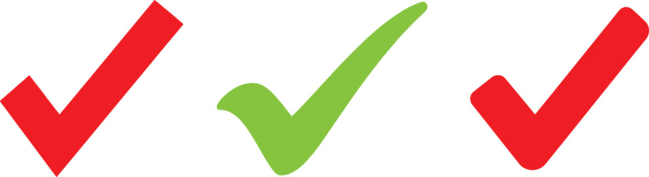 Three checkmarks in red and green on a white background