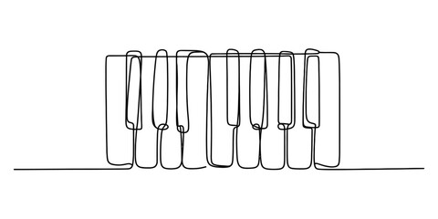 A continuous line drawing of piano keys, showcasing a minimalist and artistic representation of music. Vector, illustration © Digital Illustration