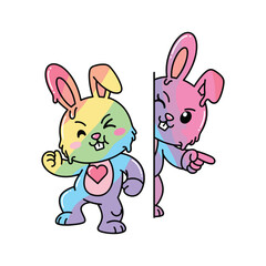 Colorful cartoon bunny characters showing different emotions and gestures