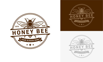 Bee logo templates displayed in various color schemes and designs on a clean background showcasing different visual styles and branding elements