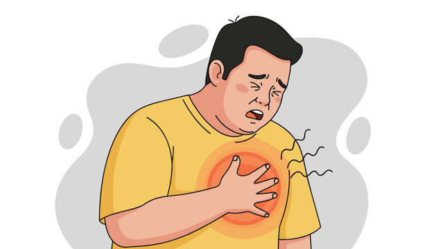 Man experiencing severe chest pain, possibly a heart attack or anxiety attack, in a medical emergency concept.