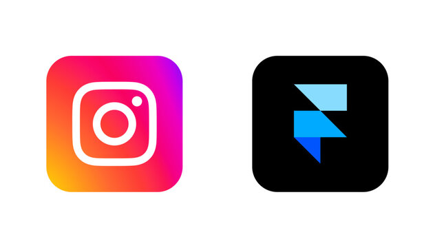 Collection of Instagram and framer popular social media app icons in SVG vector format, including colored and black versions, editable and scalable, transparent background for web and mobile.