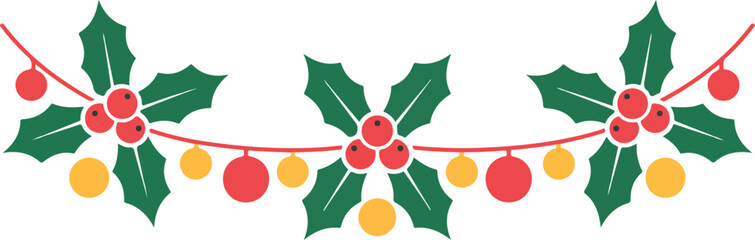 Colorful Christmas Garland with Shiny Baubles Festive Holiday Decoration Vector Illustration