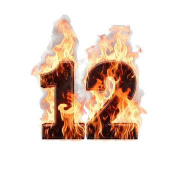 Number 12 on fire with smoke and flames
