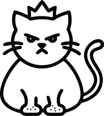 A minimalist line drawing depicts a cute cat wearing a small crown on its head