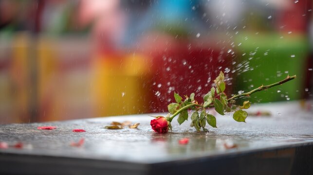 Squirting Water Prank with Flower Decoration on Table in Vibrant Setting