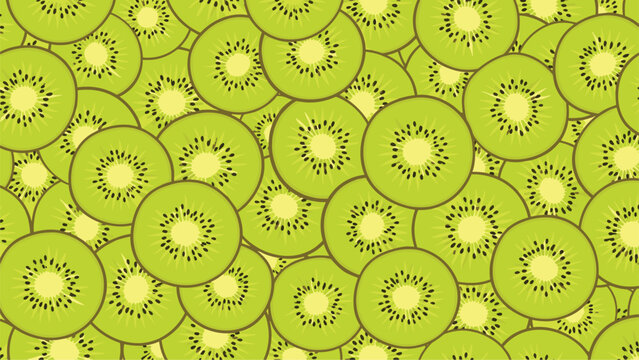 Vibrant and refreshing seamless pattern of bright green kiwi fruit slices packed closely together for a healthy and fruity background theme.