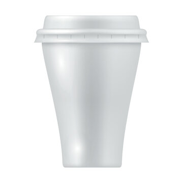 A mockup of a plastic container for storing fermented milk products such as yogurt, sour cream, cottage cheese, and others, in an optical shape and with an airtight lid, on a white background.