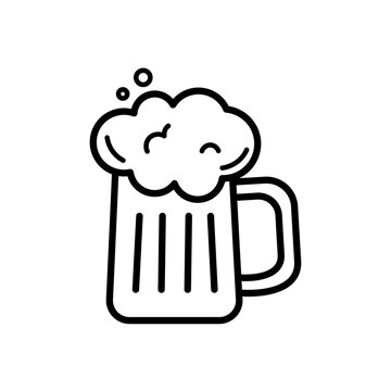 Illustration vectorielle minimaliste d&rsquo;une chope de bi&egrave;re avec mousse. Symbole convivial de boisson et de f&ecirc;te, en dessin contour noir et blanc.