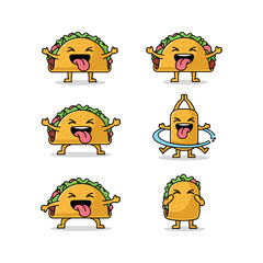 Cartoon taco characters showing different emotions and actions with playful expressions
