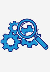 Obraz premium Magnifying Glass Over Blue Gears Illustration.