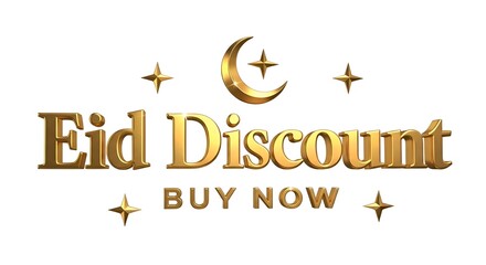 Golden Eid Discount with Crescent Moon and Stars, Buy Now for Holiday Sale