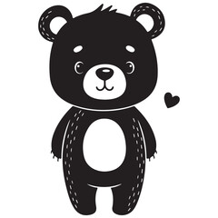 Obraz premium Cute Black Bear Standing with Heart Illustration