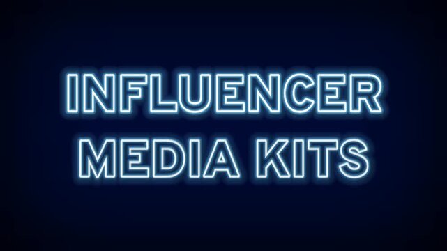 Blue neon light influencer media kits typography on a dark background for social media marketing and brand partnership concepts
