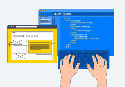 Hands typing on keyboard coding website design on screen.