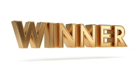 Golden 3D WINNER text with shadow, signifying success and achievement