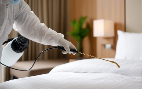Professional Pest Control Treatment for Bed Bugs in Hotel Room Setting