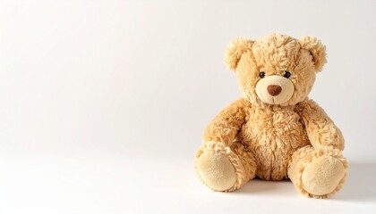 Obraz premium Light Brown Teddy Bear on White Background – Plush Toy Photography