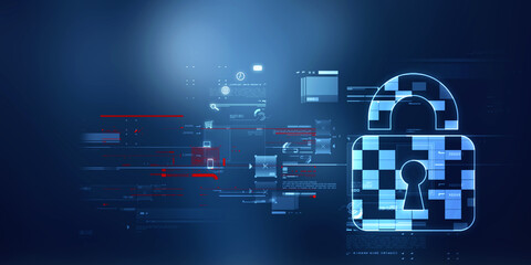 2d illustration Safety concept: Closed Padlock on digital background
