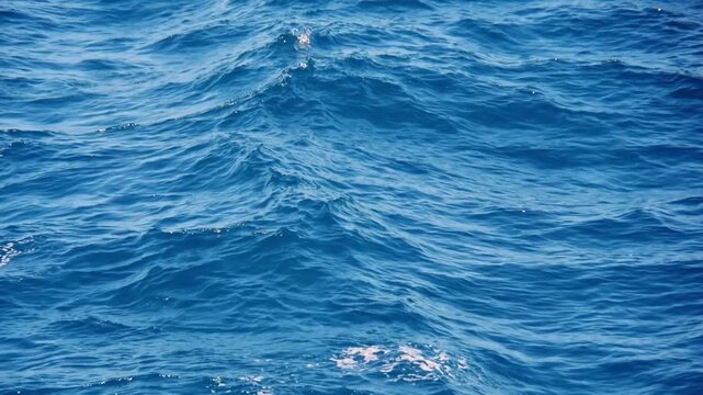 Captivating view of the deep blue ocean surface with gentle waves. The sunlight sparkles creating a mesmerizing scene. 