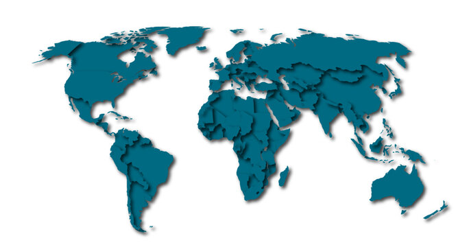 world map on blue 3d