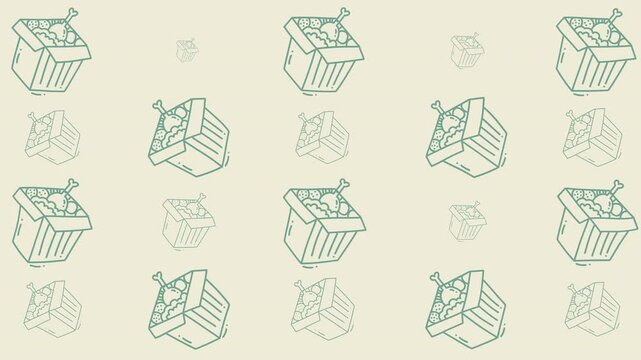 Whimsical fried chicken takeout box pattern perfect for food blogs, restaurant menus, packaging design, and social media graphics.